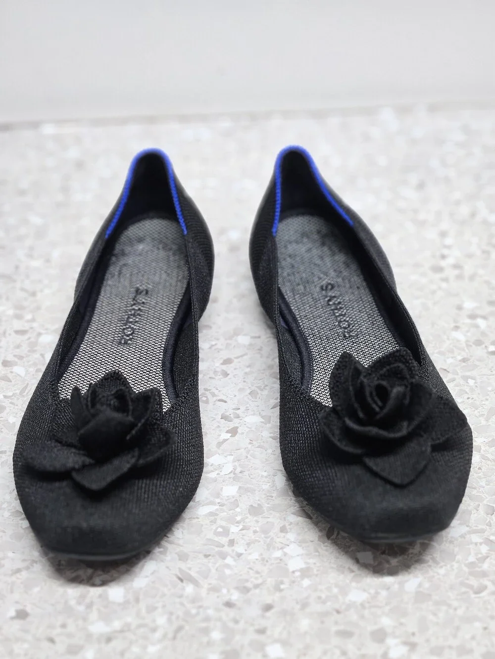 Rothy's The Petal Square Toe Solid Black Ballet Flats Women Shoes Size 10